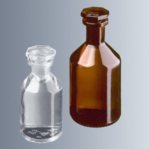 reagent bottles , clear glass , with standard ground joint glass stopper ( marienfeld / ألماني )